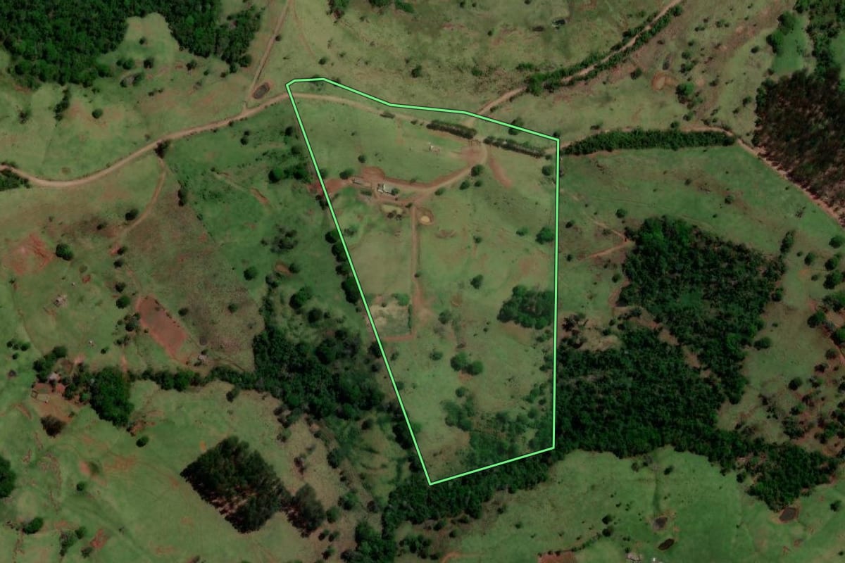 Imagem de satélite do imóvel rural em Altamira do Paraná (PR), com o contorno declarado no CAR desenhado por cima.