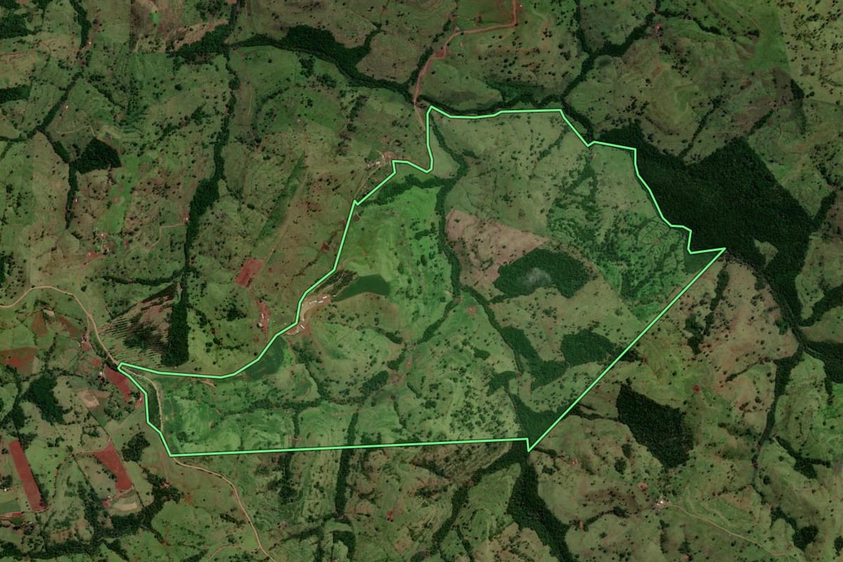 Imagem de satélite do imóvel rural em Altamira do Paraná (PR), com o contorno declarado no CAR desenhado por cima.