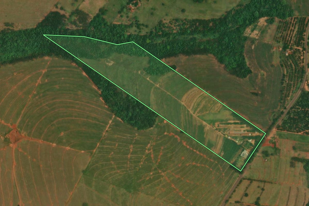 Imagem de satélite do imóvel rural em Altônia (PR), com o contorno declarado no CAR desenhado por cima.
