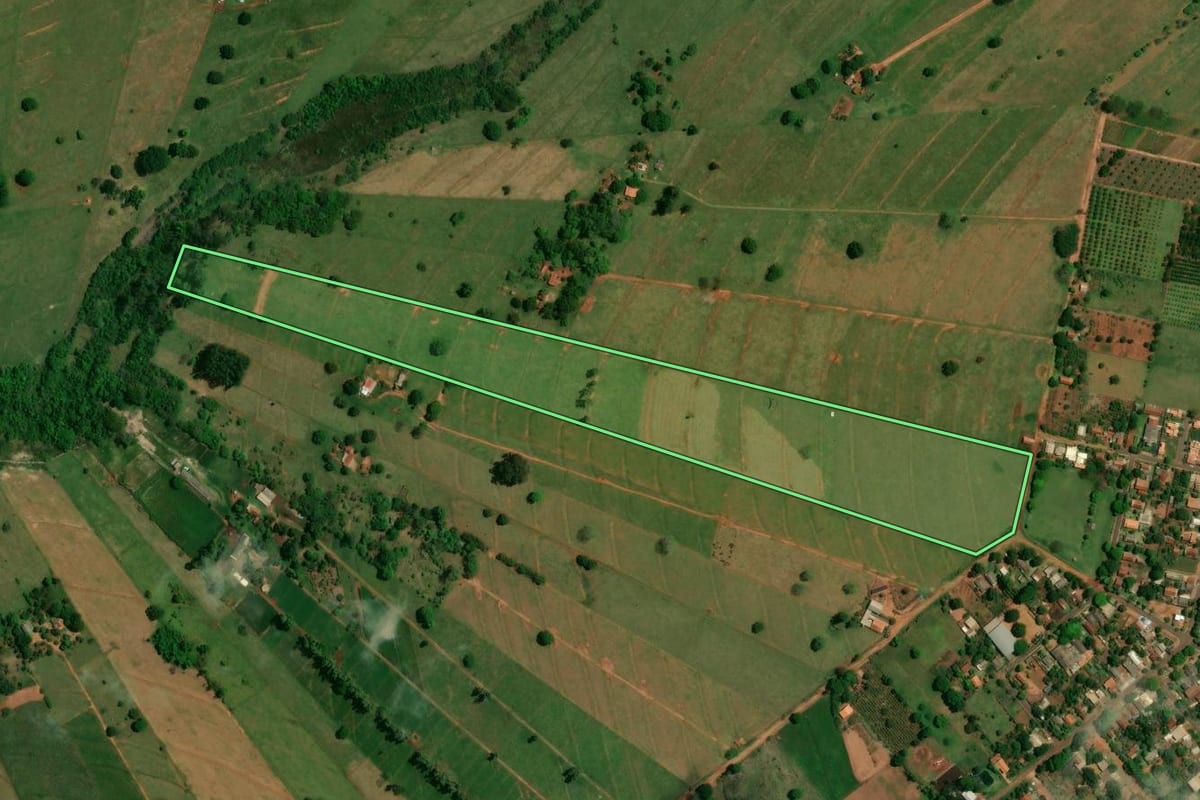Imagem de satélite do imóvel rural em Altônia (PR), com o contorno declarado no CAR desenhado por cima.