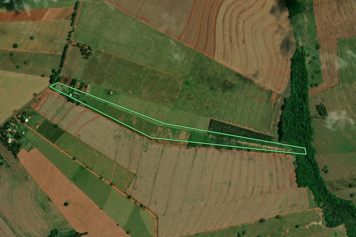 Imagem de satélite do imóvel rural em Altônia (PR), com o contorno declarado no CAR desenhado por cima.