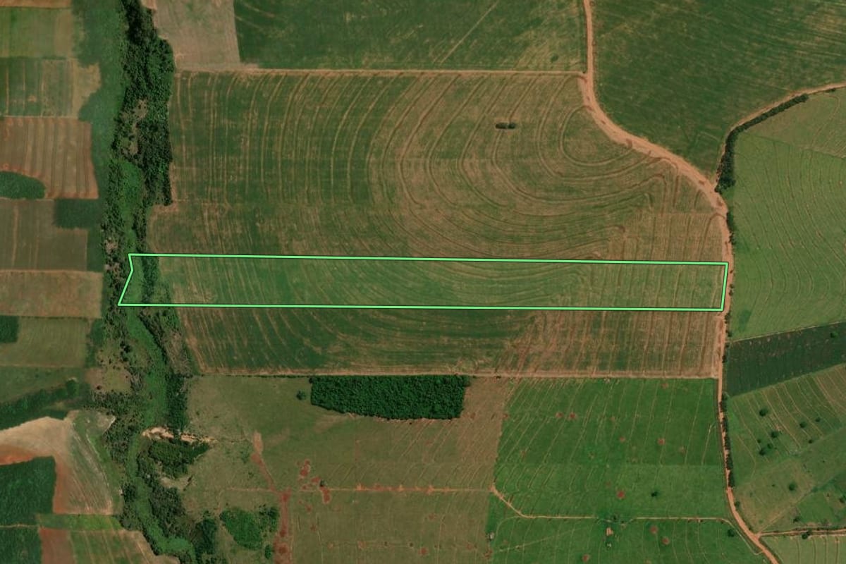 Imagem de satélite do imóvel rural em Altônia (PR), com o contorno declarado no CAR desenhado por cima.