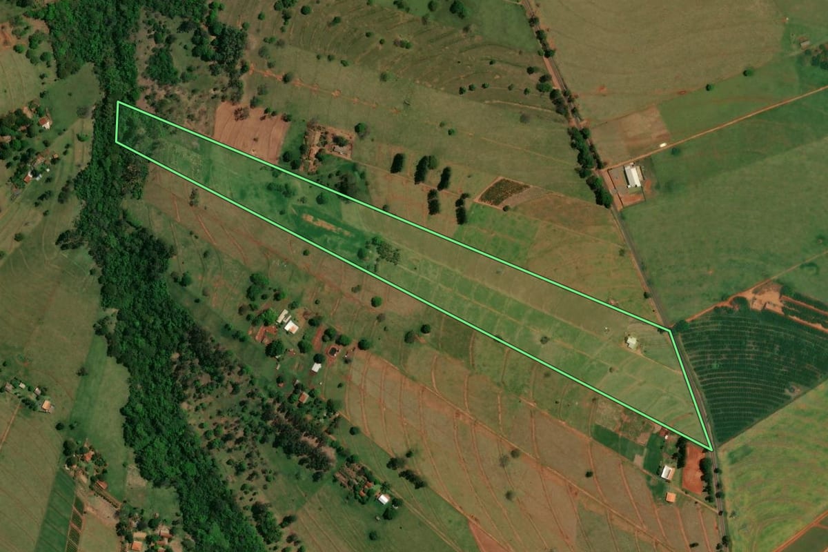 Imagem de satélite do imóvel rural em Altônia (PR), com o contorno declarado no CAR desenhado por cima.