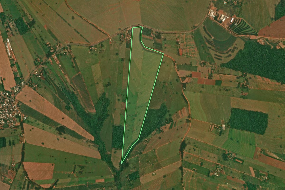 Imagem de satélite do imóvel rural em Altônia (PR), com o contorno declarado no CAR desenhado por cima.