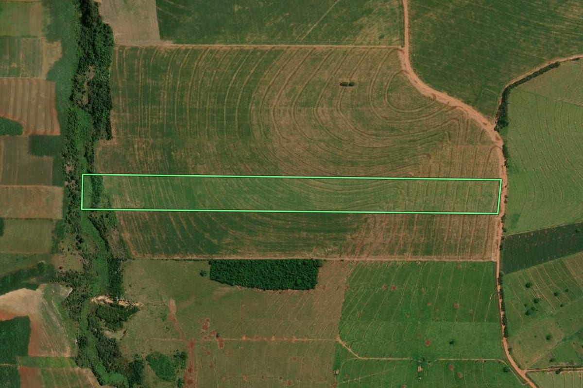 Imagem de satélite do imóvel rural em Altônia (PR), com o contorno declarado no CAR desenhado por cima.
