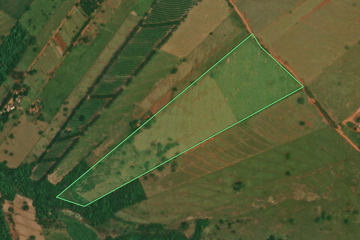 Imagem de satélite do imóvel rural em Altônia (PR), com o contorno declarado no CAR desenhado por cima.
