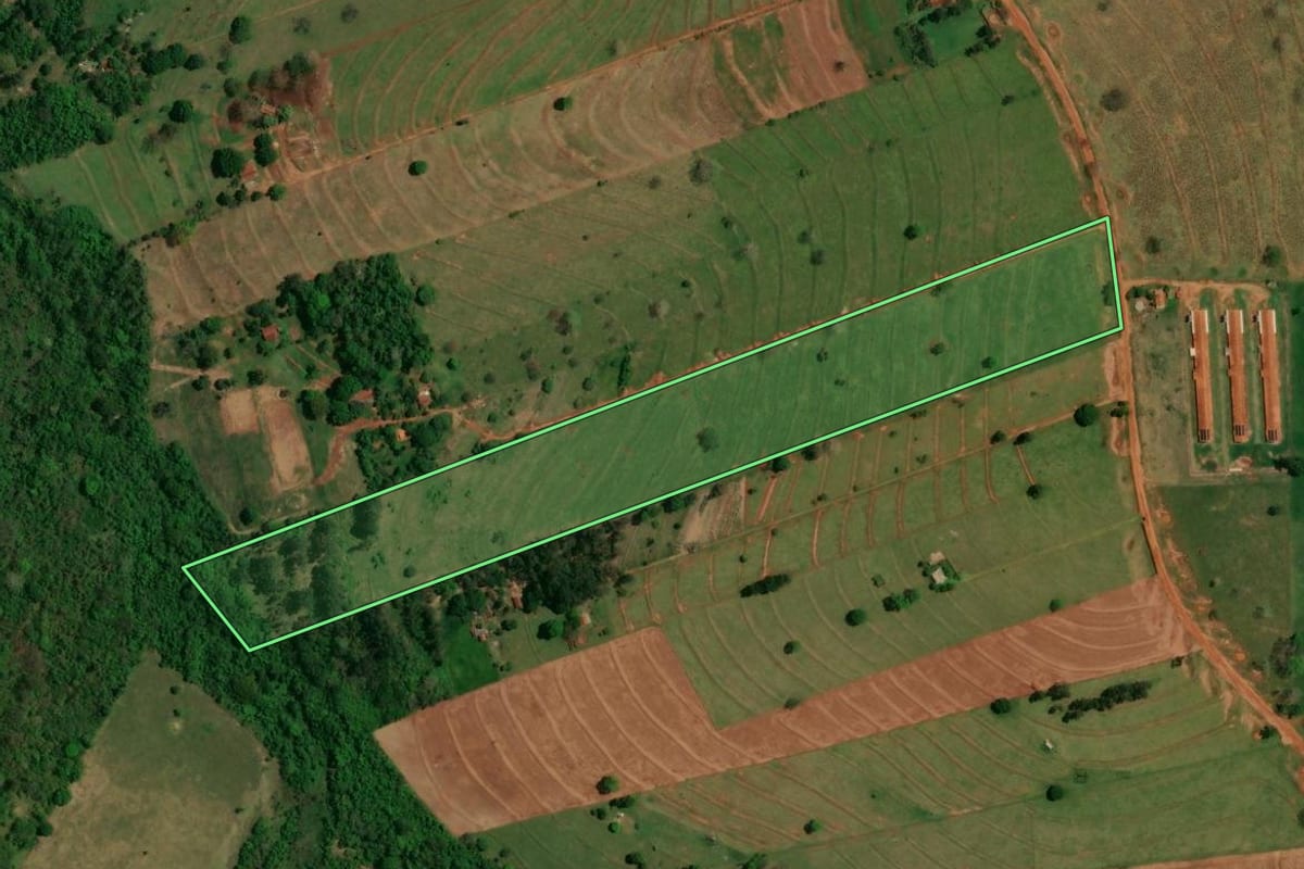 Imagem de satélite do imóvel rural em Altônia (PR), com o contorno declarado no CAR desenhado por cima.