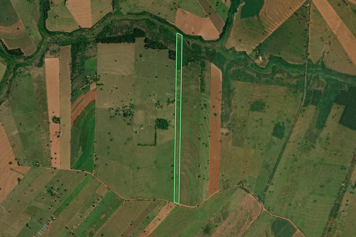 Imagem de satélite do imóvel rural em Altônia (PR), com o contorno declarado no CAR desenhado por cima.
