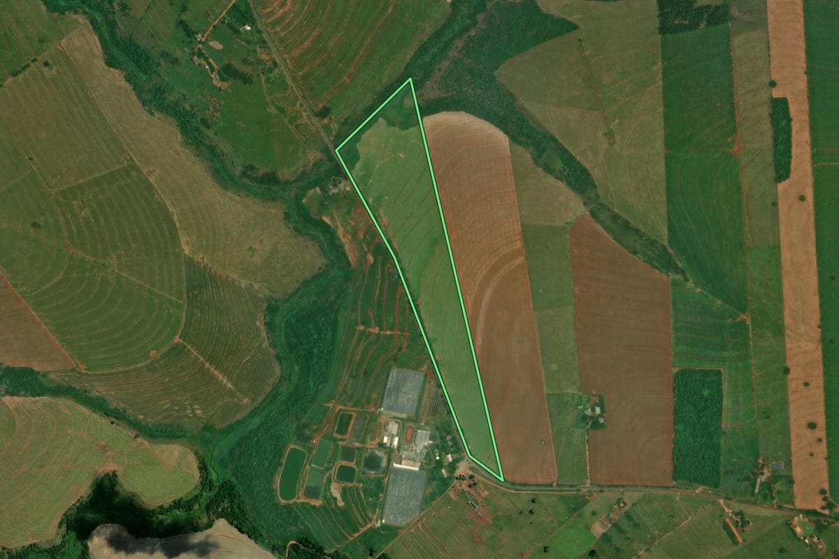 Imagem de satélite do imóvel rural em Altônia (PR), com o contorno declarado no CAR desenhado por cima.