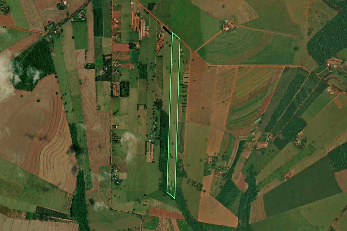 Imagem de satélite do imóvel rural em Altônia (PR), com o contorno declarado no CAR desenhado por cima.