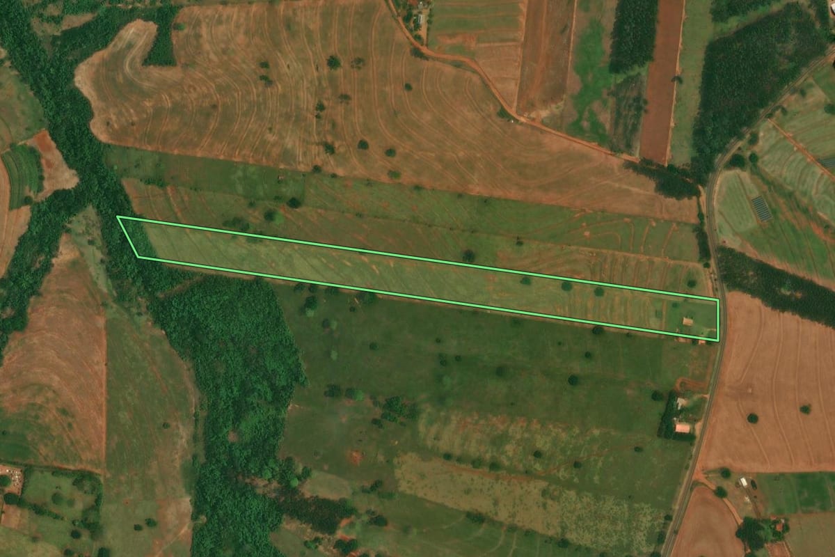 Imagem de satélite do imóvel rural em Altônia (PR), com o contorno declarado no CAR desenhado por cima.