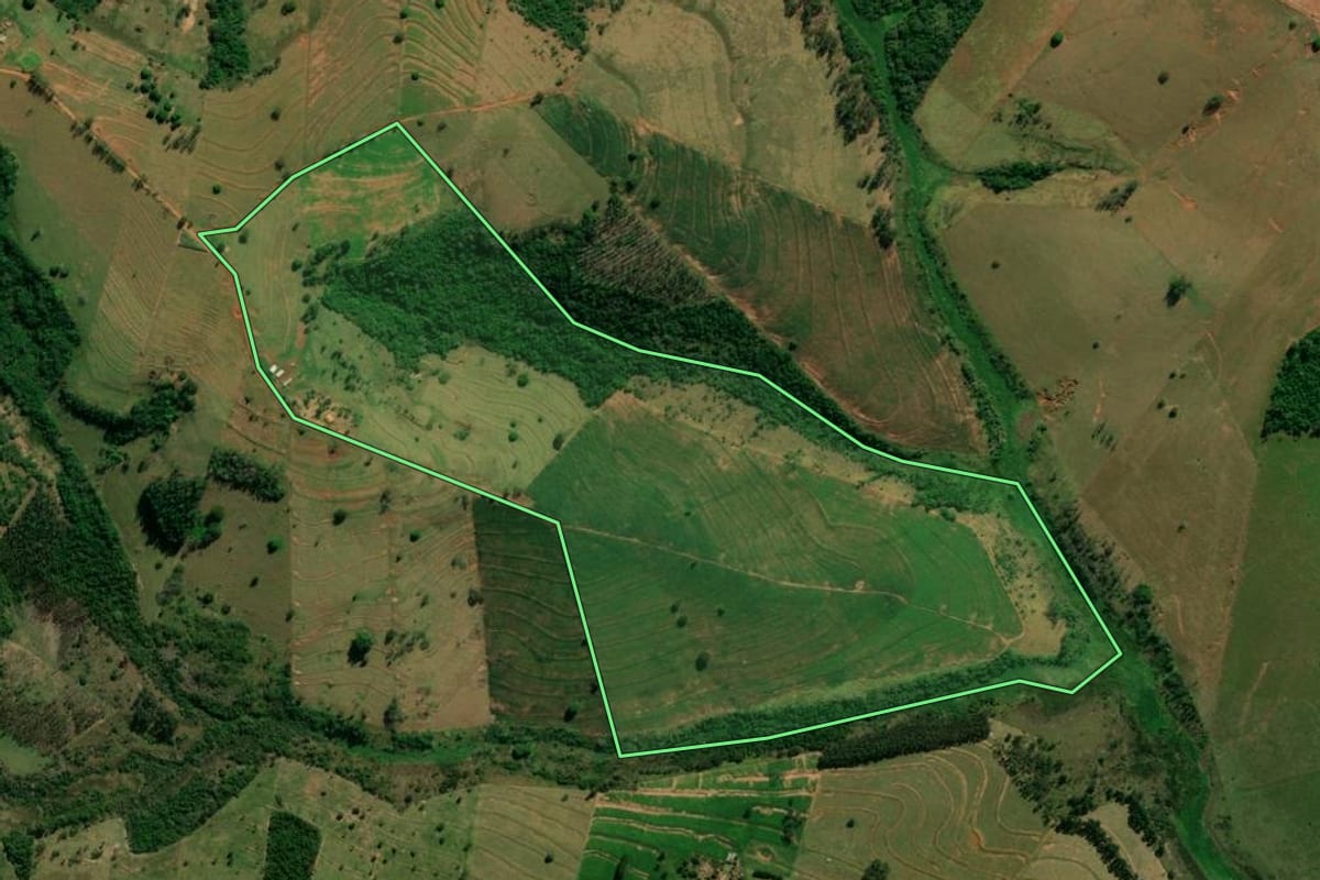 Imagem de satélite do imóvel rural em Altônia (PR), com o contorno declarado no CAR desenhado por cima.