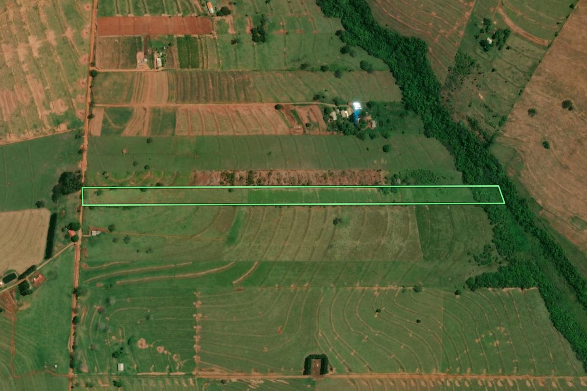Imagem de satélite do imóvel rural em Altônia (PR), com o contorno declarado no CAR desenhado por cima.