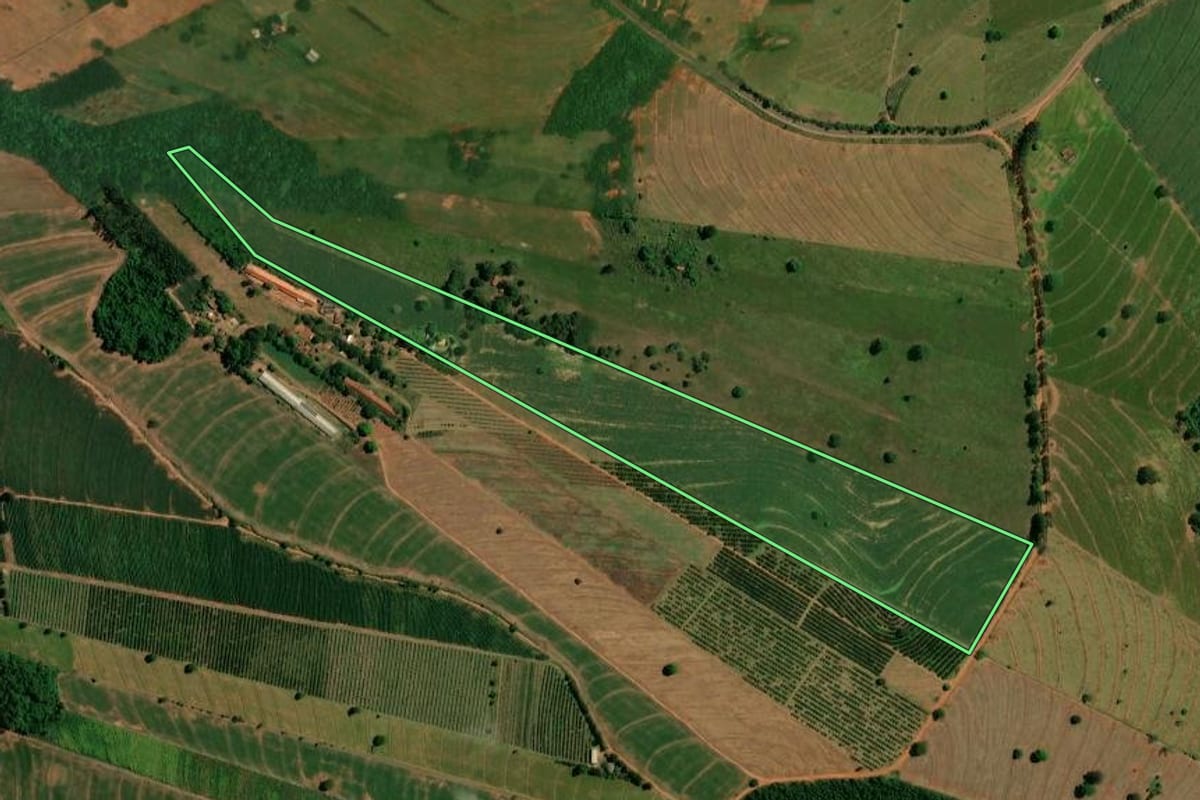Imagem de satélite do imóvel rural em Altônia (PR), com o contorno declarado no CAR desenhado por cima.