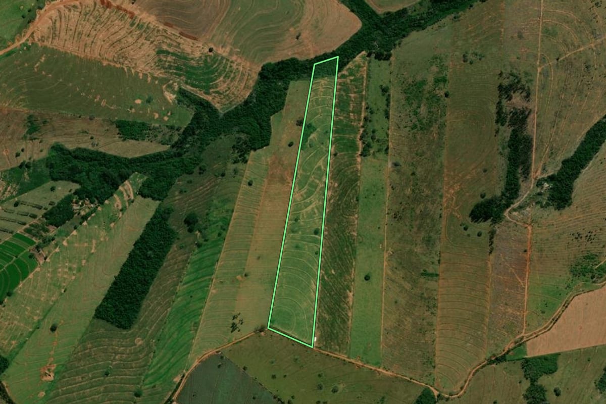 Imagem de satélite do imóvel rural em Altônia (PR), com o contorno declarado no CAR desenhado por cima.