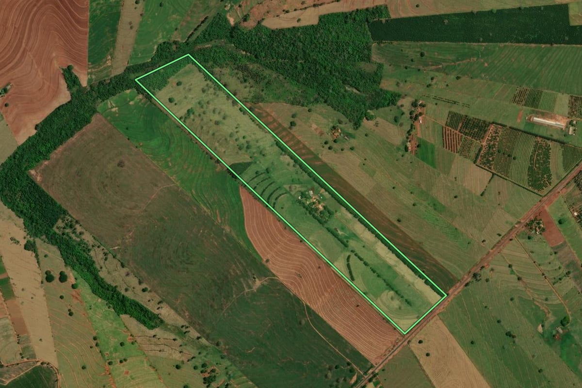 Imagem de satélite do imóvel rural em Altônia (PR), com o contorno declarado no CAR desenhado por cima.