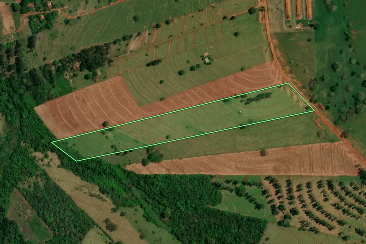 Imagem de satélite do imóvel rural em Altônia (PR), com o contorno declarado no CAR desenhado por cima.