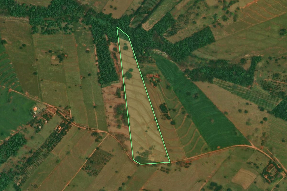 Imagem de satélite do imóvel rural em Altônia (PR), com o contorno declarado no CAR desenhado por cima.