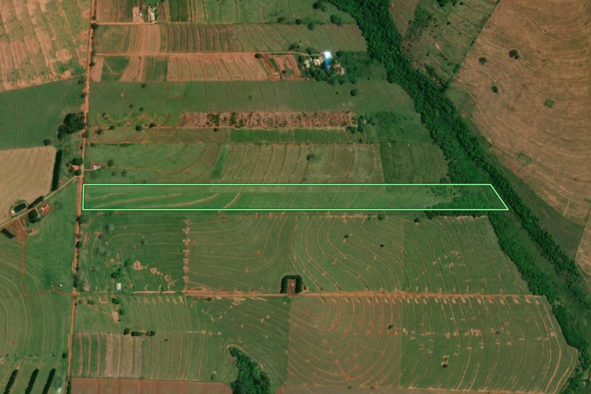 Imagem de satélite do imóvel rural em Altônia (PR), com o contorno declarado no CAR desenhado por cima.