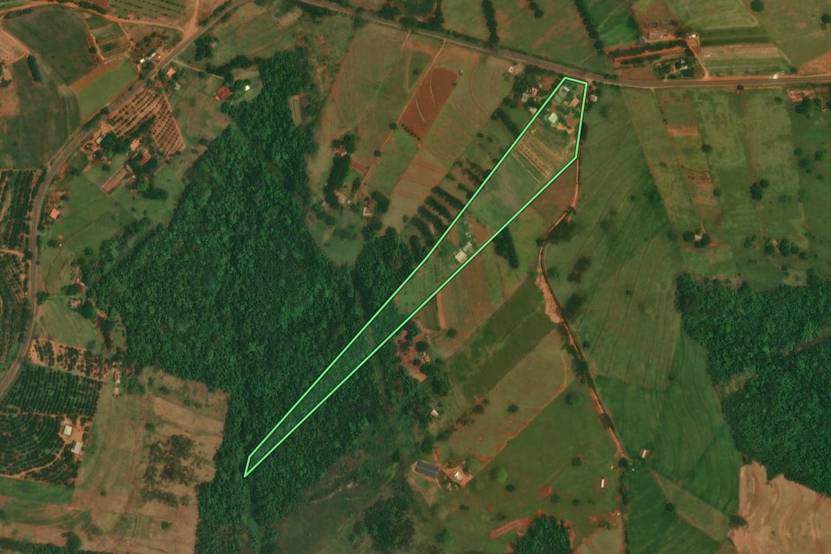 Imagem de satélite do imóvel rural em Altônia (PR), com o contorno declarado no CAR desenhado por cima.