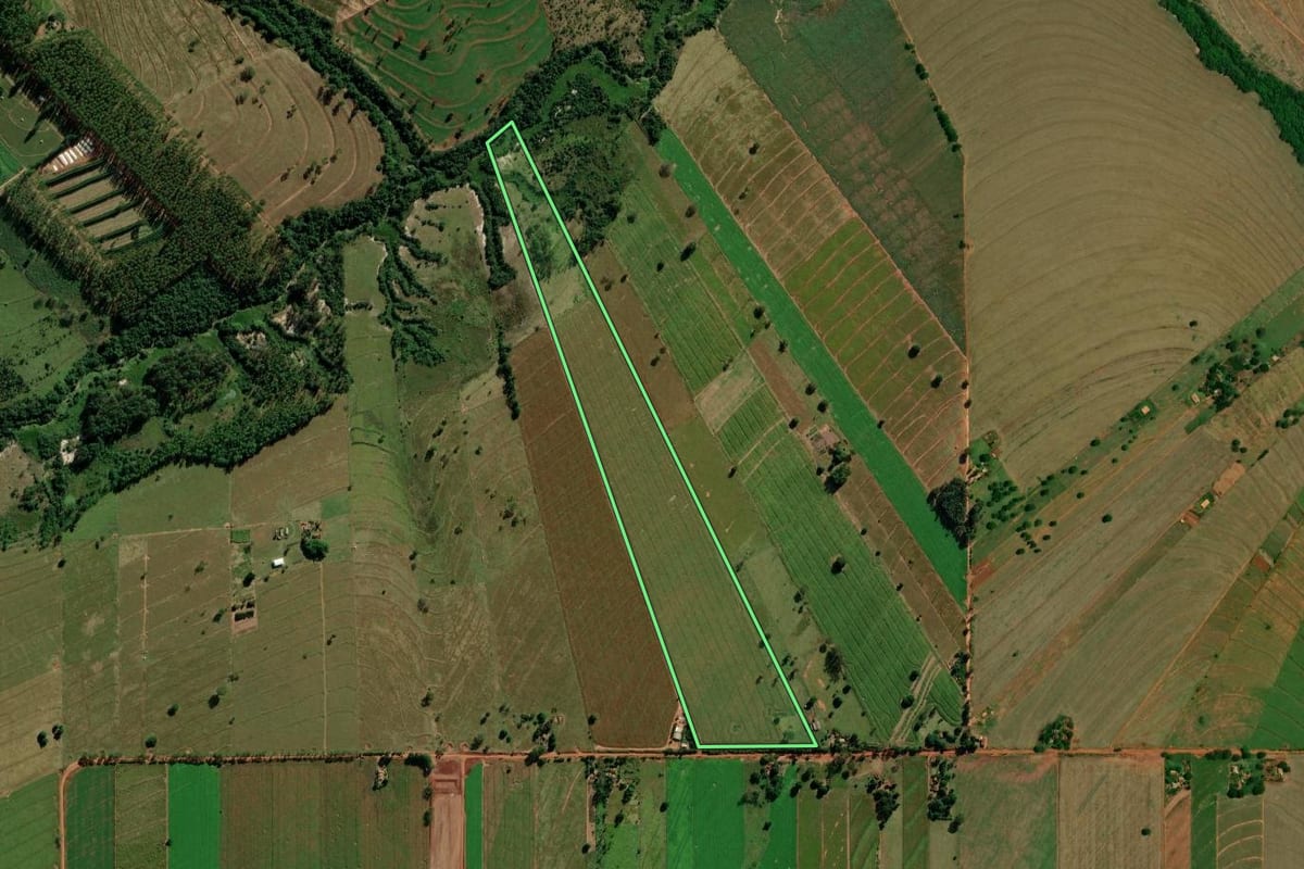 Imagem de satélite do imóvel rural em Altônia (PR), com o contorno declarado no CAR desenhado por cima.
