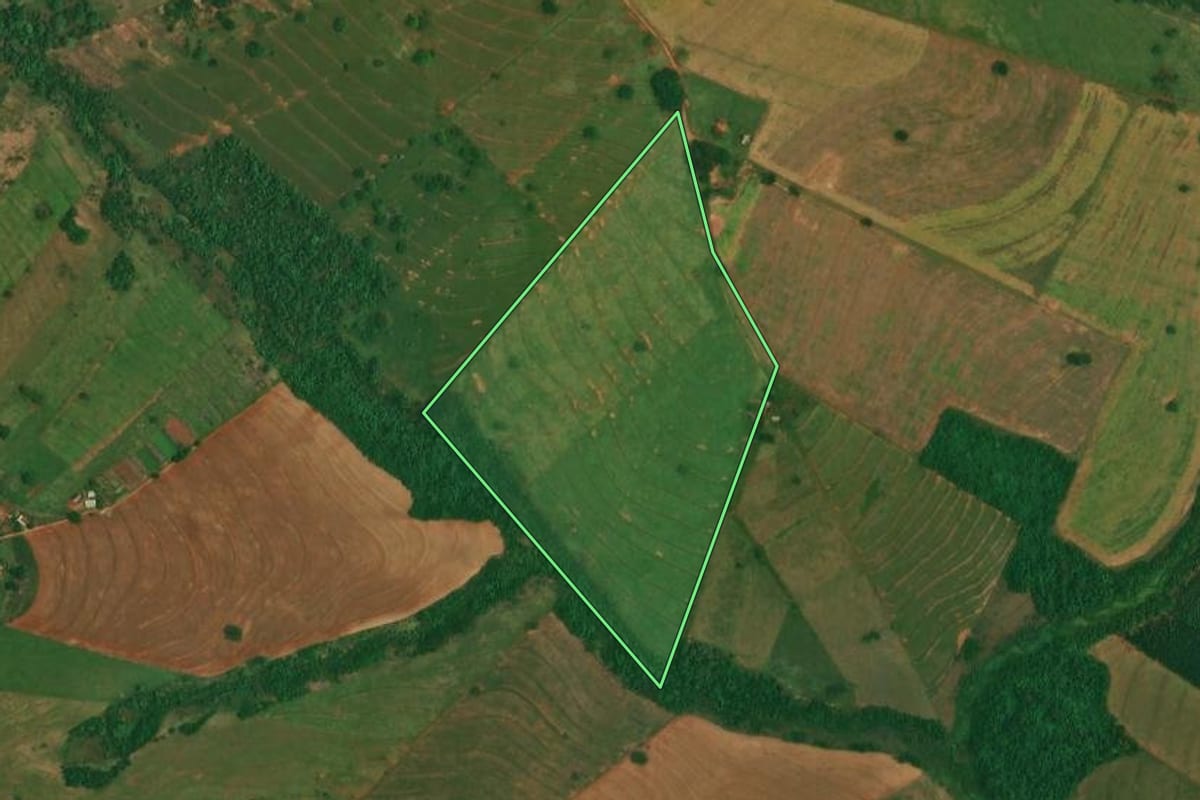 Imagem de satélite do imóvel rural em Altônia (PR), com o contorno declarado no CAR desenhado por cima.