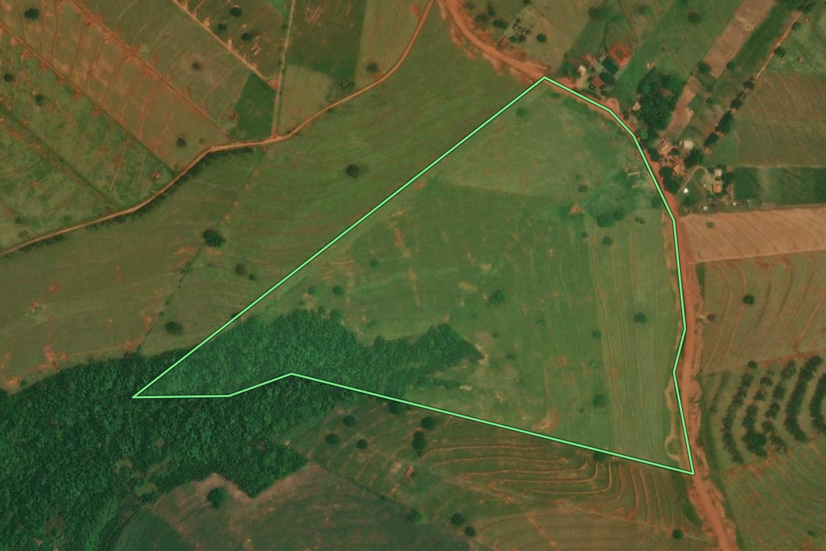 Imagem de satélite do imóvel rural em Altônia (PR), com o contorno declarado no CAR desenhado por cima.