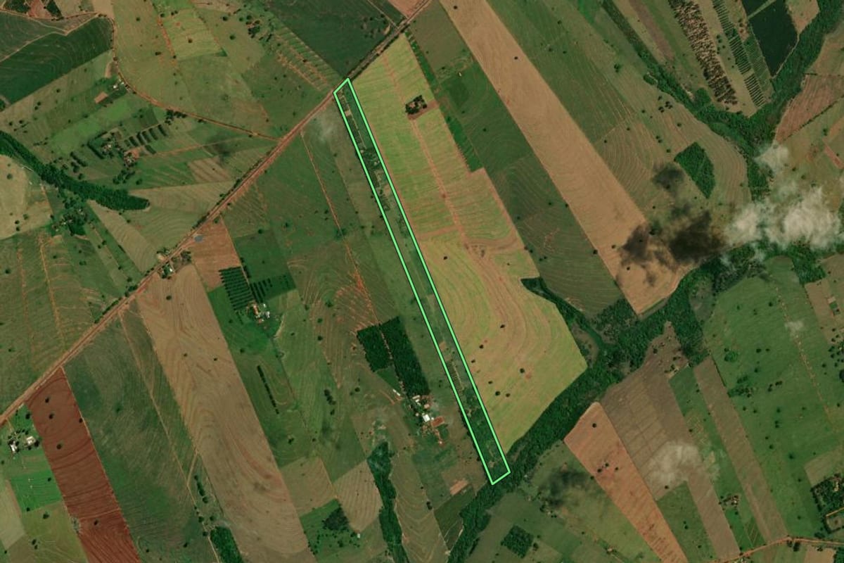 Imagem de satélite do imóvel rural em Altônia (PR), com o contorno declarado no CAR desenhado por cima.