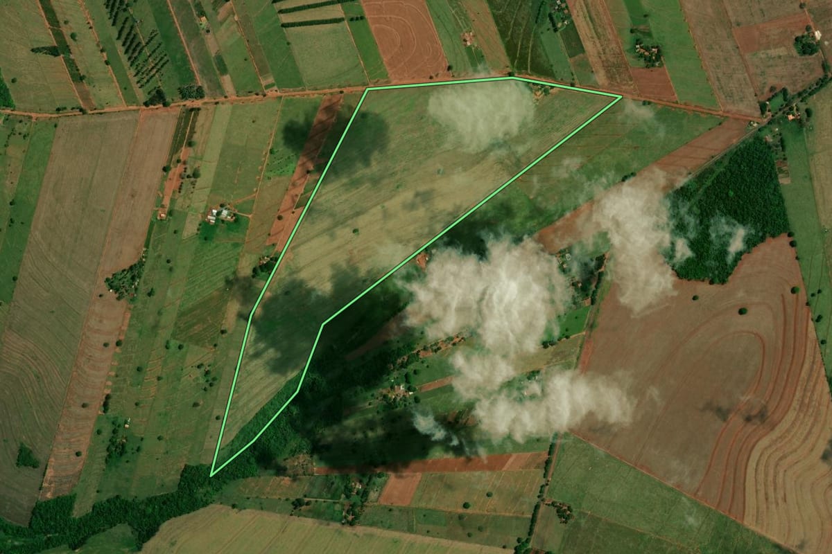 Imagem de satélite do imóvel rural em Altônia (PR), com o contorno declarado no CAR desenhado por cima.