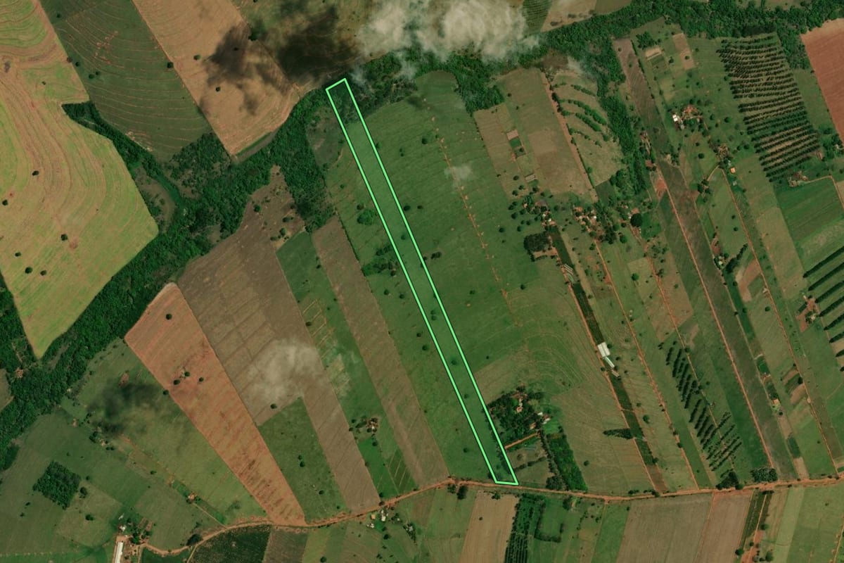 Imagem de satélite do imóvel rural em Altônia (PR), com o contorno declarado no CAR desenhado por cima.