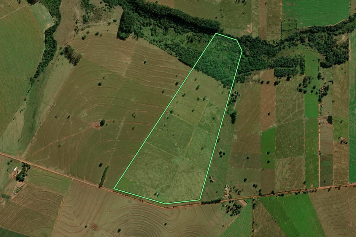 Imagem de satélite do imóvel rural em Altônia (PR), com o contorno declarado no CAR desenhado por cima.