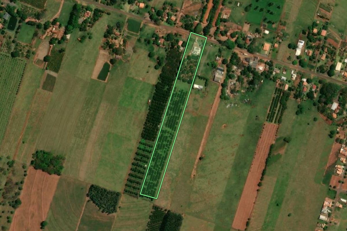 Imagem de satélite do imóvel rural em Altônia (PR), com o contorno declarado no CAR desenhado por cima.
