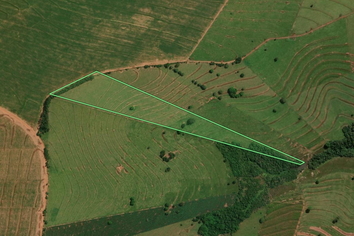 Imagem de satélite do imóvel rural em Altônia (PR), com o contorno declarado no CAR desenhado por cima.