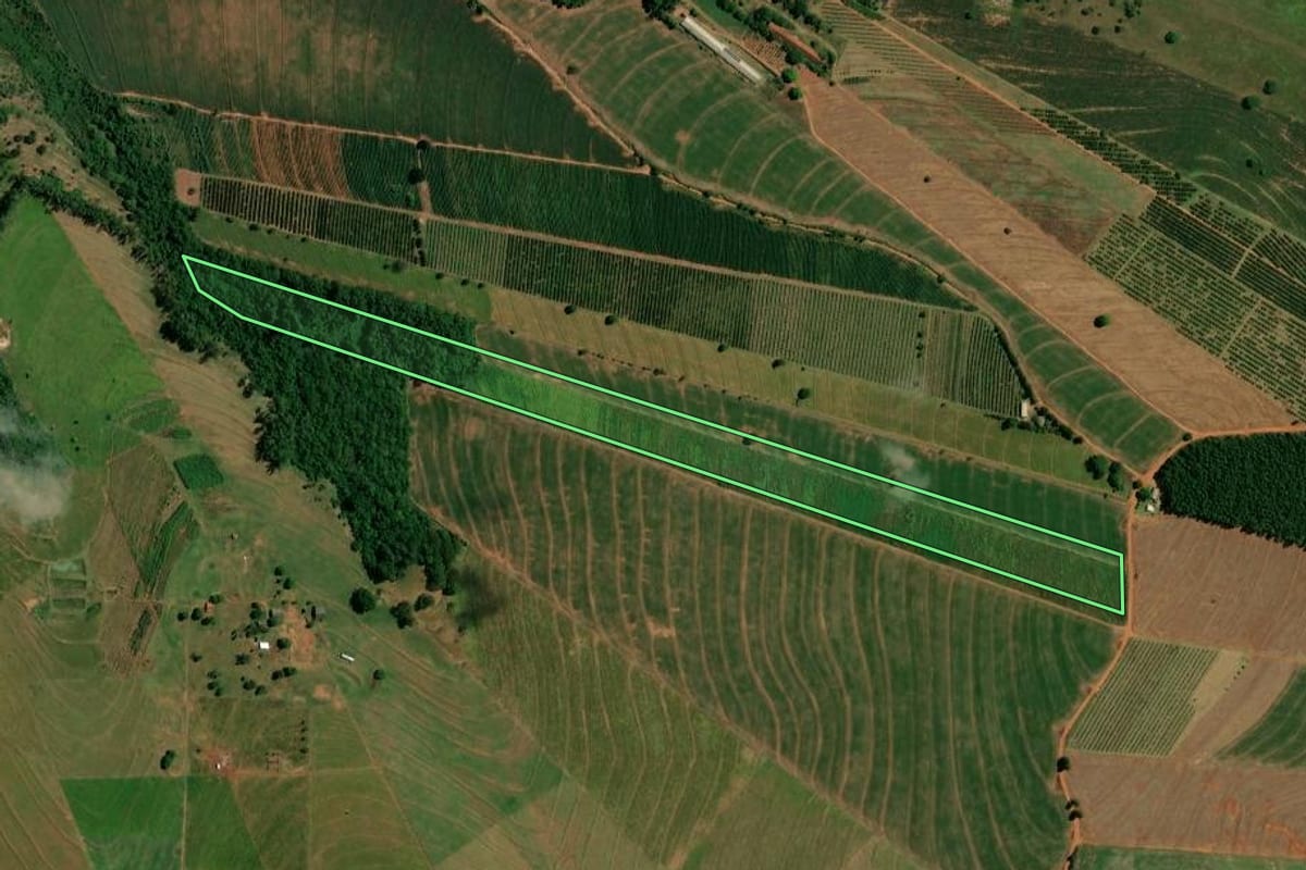 Imagem de satélite do imóvel rural em Altônia (PR), com o contorno declarado no CAR desenhado por cima.