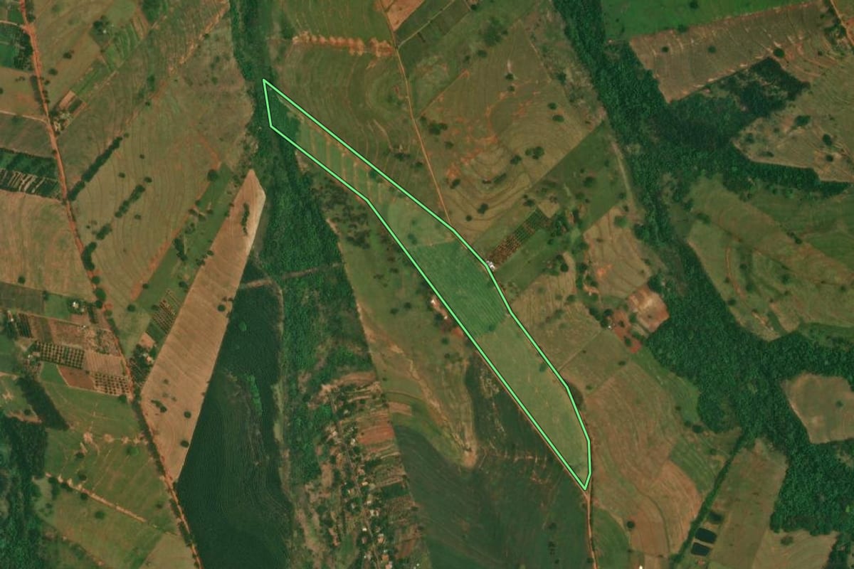 Imagem de satélite do imóvel rural em Altônia (PR), com o contorno declarado no CAR desenhado por cima.