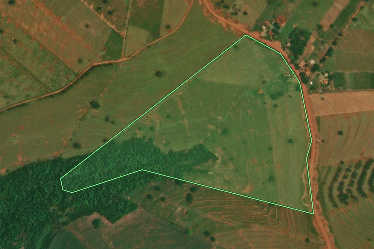 Imagem de satélite do imóvel rural em Altônia (PR), com o contorno declarado no CAR desenhado por cima.