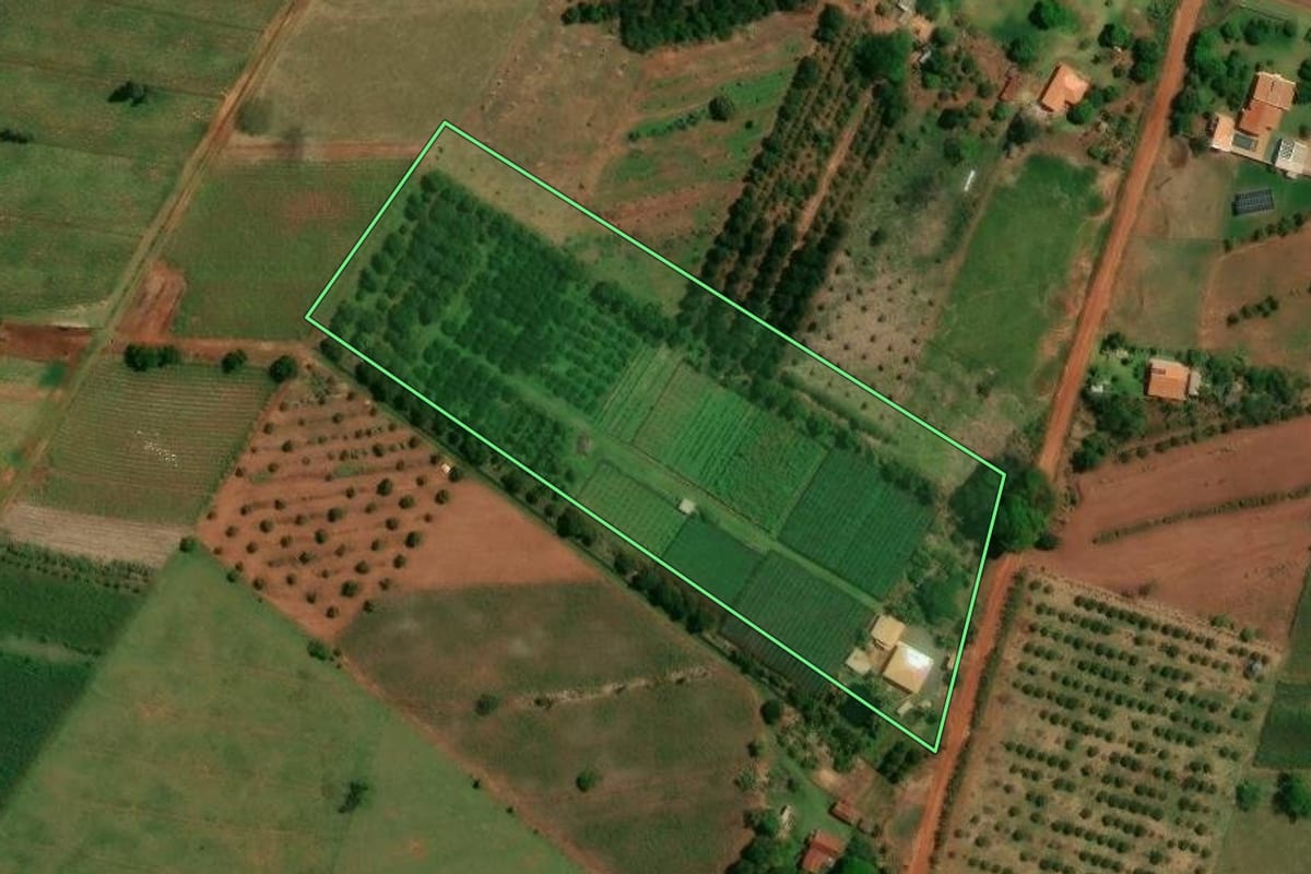 Imagem de satélite do imóvel rural em Altônia (PR), com o contorno declarado no CAR desenhado por cima.