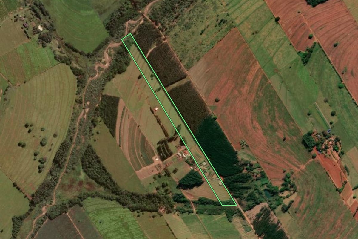 Imagem de satélite do imóvel rural em Alto Paraná (PR), com o contorno declarado no CAR desenhado por cima.