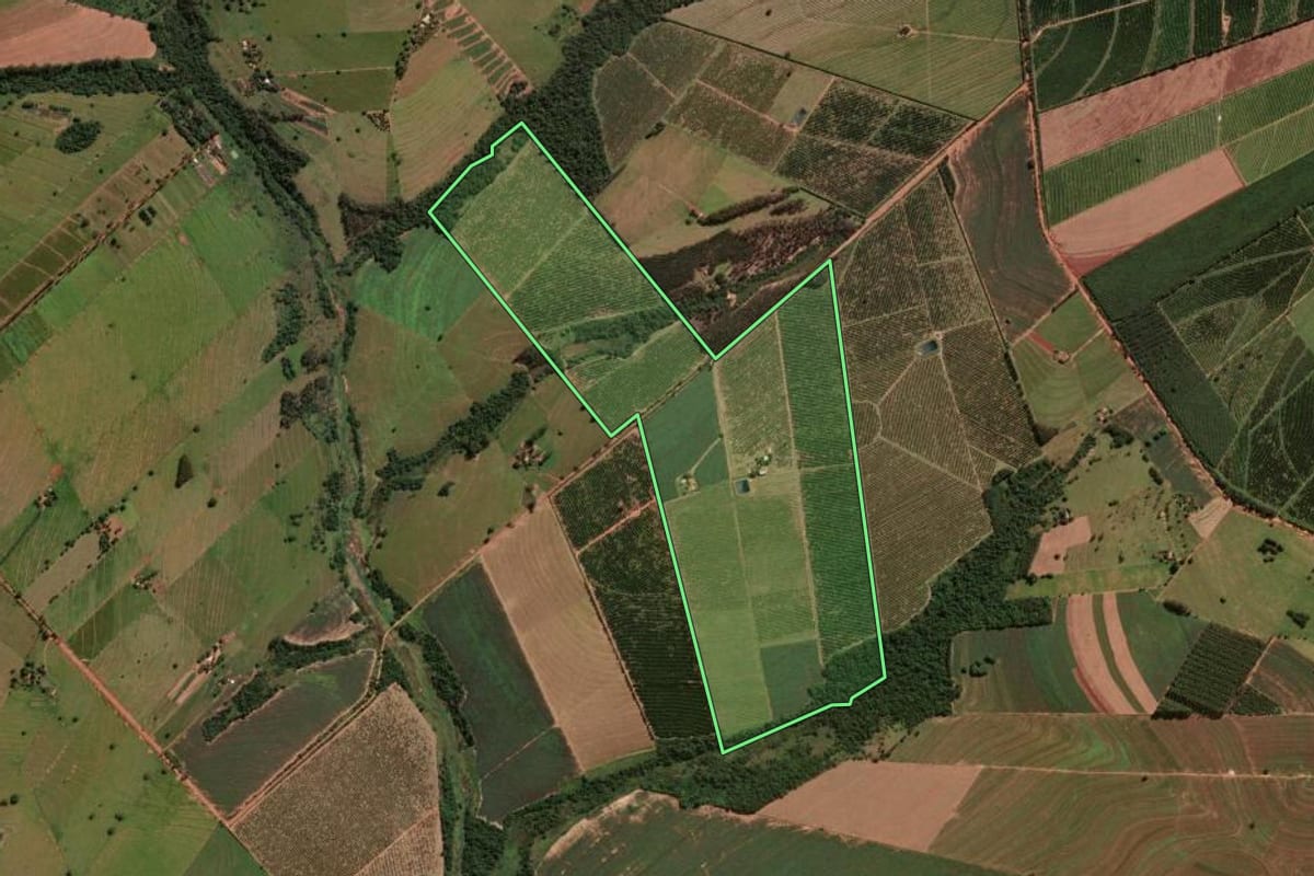 Imagem de satélite do imóvel rural em Alto Paraná (PR), com o contorno declarado no CAR desenhado por cima.