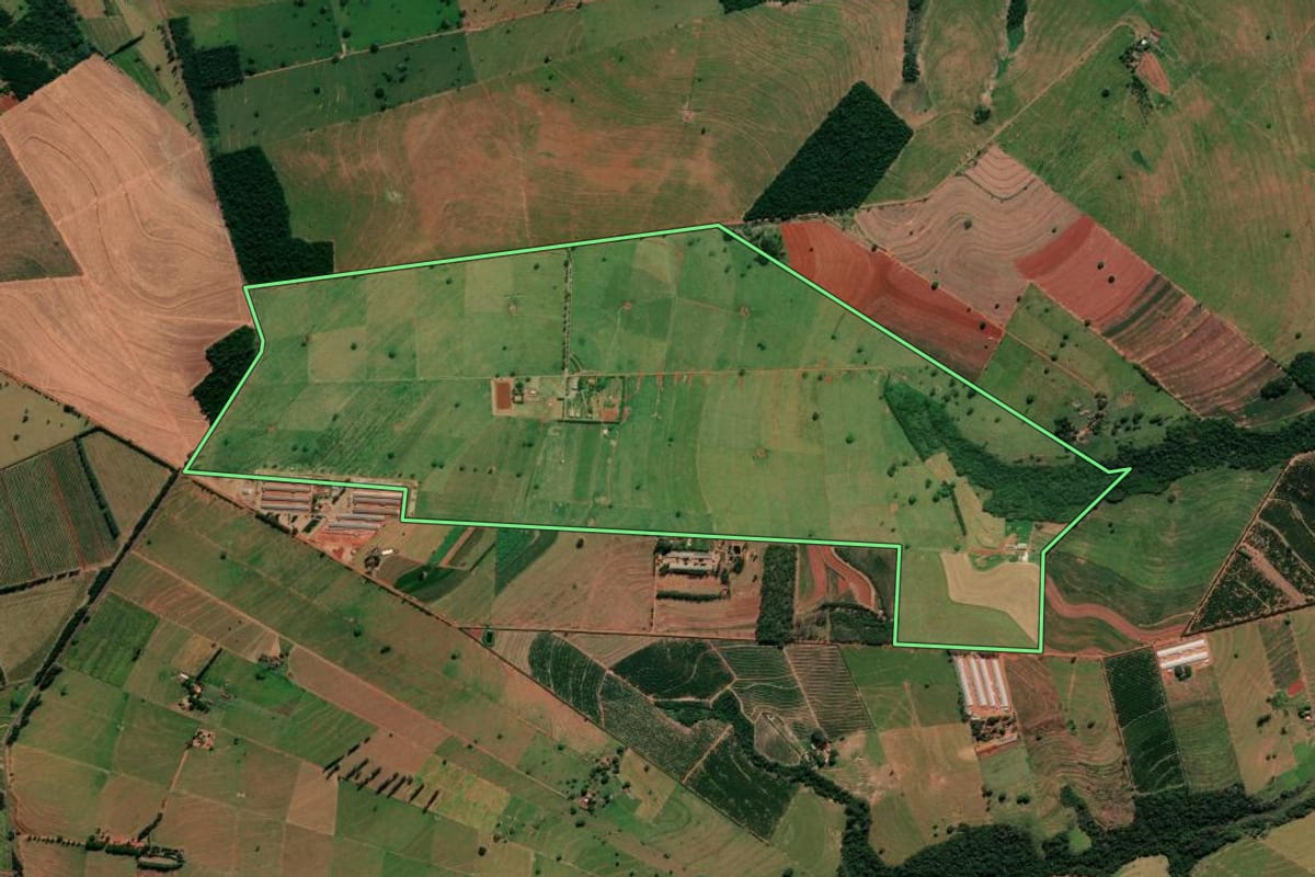 Imagem de satélite do imóvel rural em Alto Paraná (PR), com o contorno declarado no CAR desenhado por cima.