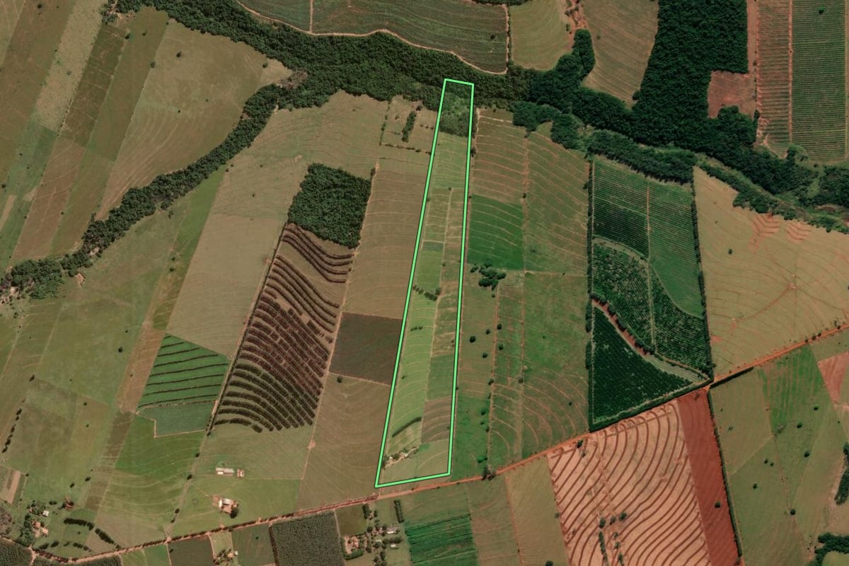 Imagem de satélite do imóvel rural em Alto Paraná (PR), com o contorno declarado no CAR desenhado por cima.
