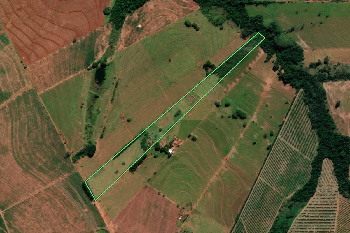 Imagem de satélite do imóvel rural em Alto Paraná (PR), com o contorno declarado no CAR desenhado por cima.
