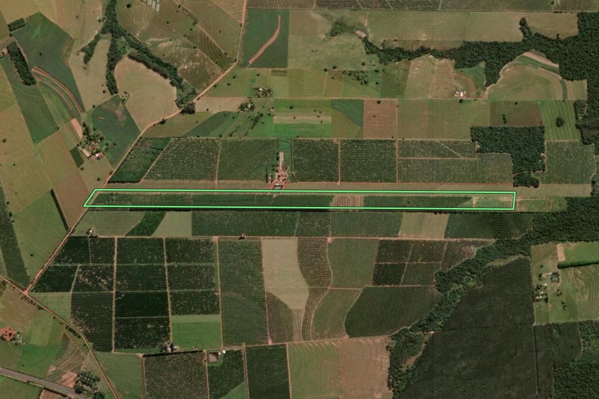 Imagem de satélite do imóvel rural em Alto Paraná (PR), com o contorno declarado no CAR desenhado por cima.
