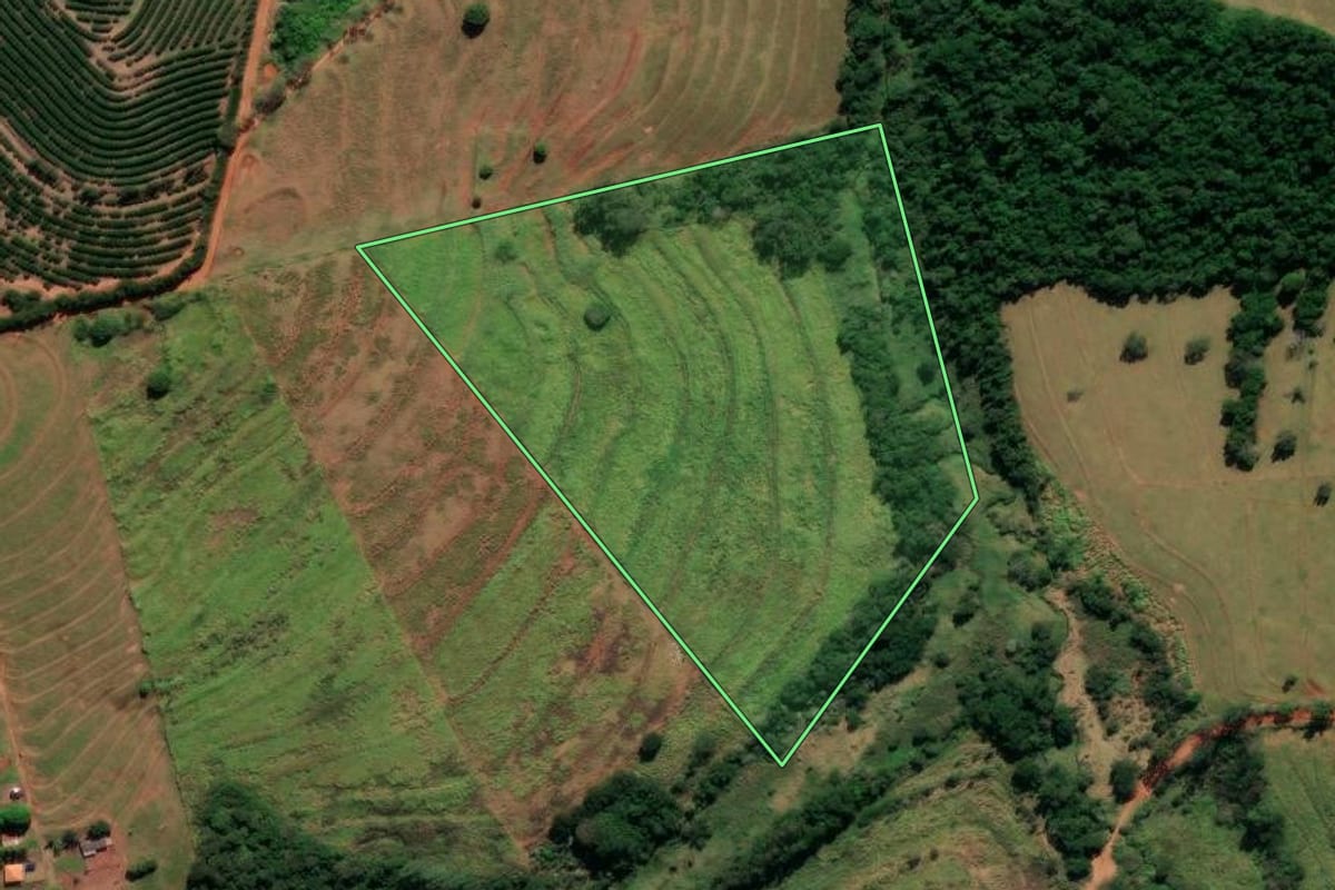 Imagem de satélite do imóvel rural em Alto Paraná (PR), com o contorno declarado no CAR desenhado por cima.