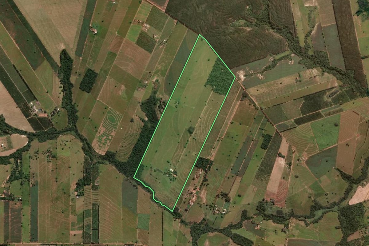 Imagem de satélite do imóvel rural em Alto Paraná (PR), com o contorno declarado no CAR desenhado por cima.