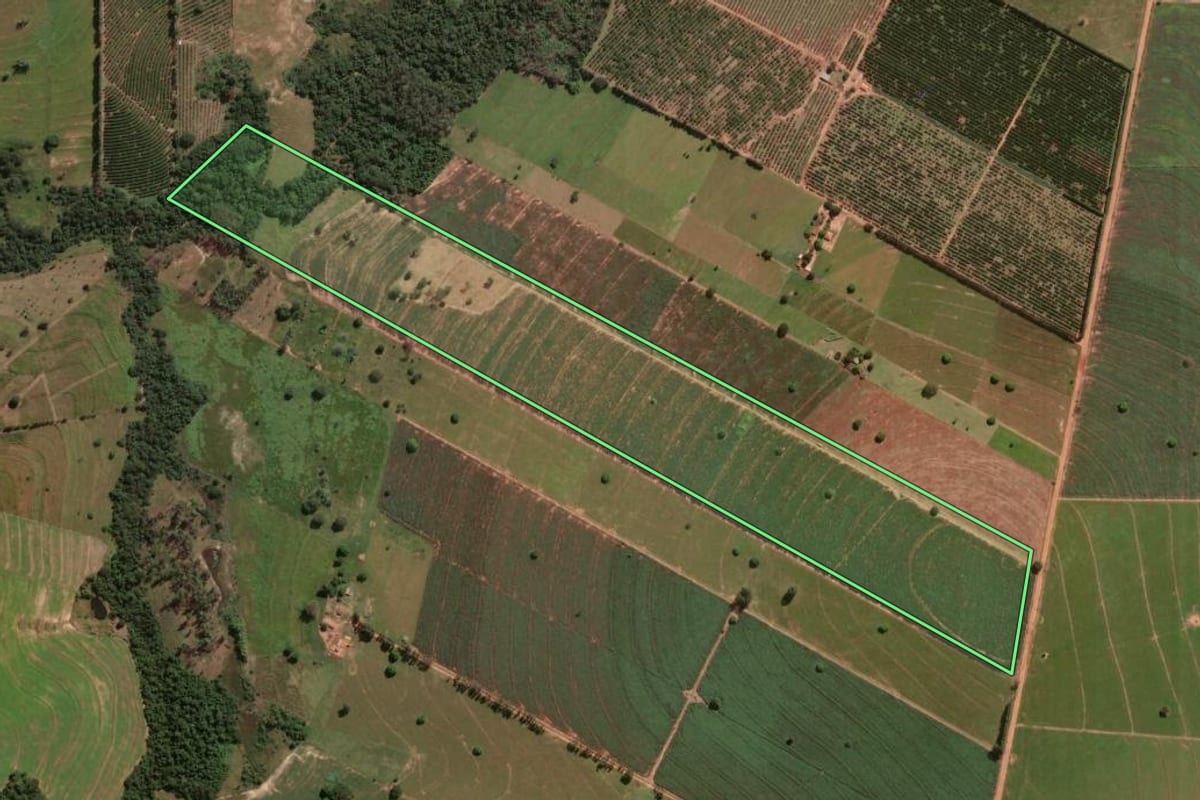 Imagem de satélite do imóvel rural em Alto Paraná (PR), com o contorno declarado no CAR desenhado por cima.