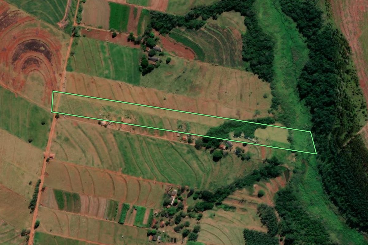 Imagem de satélite do imóvel rural em Alto Paraná (PR), com o contorno declarado no CAR desenhado por cima.