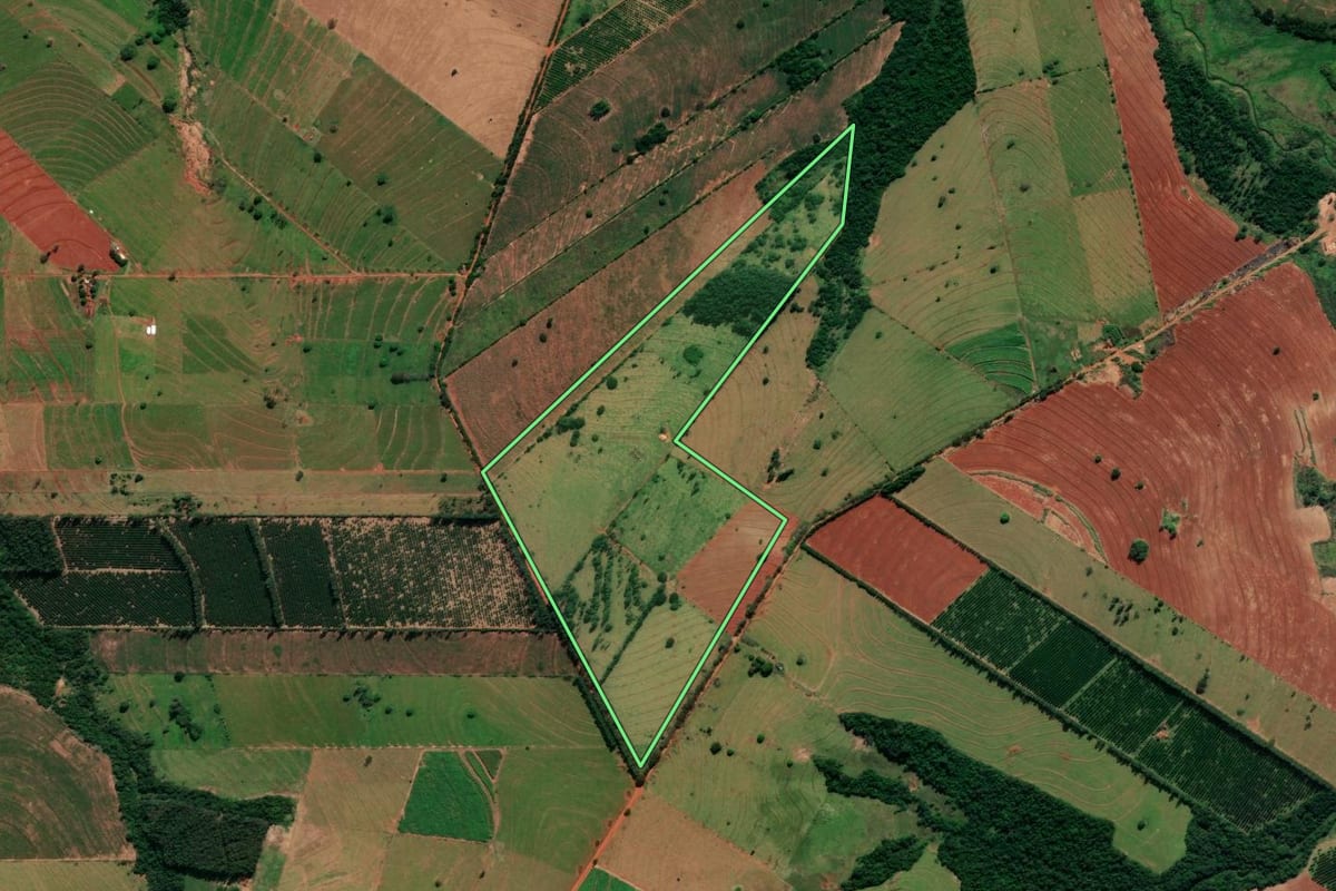 Imagem de satélite do imóvel rural em Alto Paraná (PR), com o contorno declarado no CAR desenhado por cima.