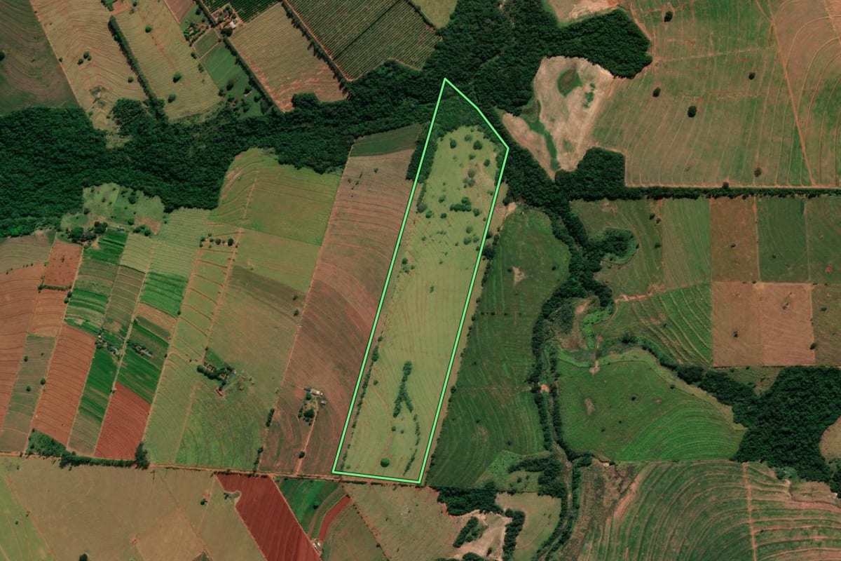 Imagem de satélite do imóvel rural em Alto Paraná (PR), com o contorno declarado no CAR desenhado por cima.