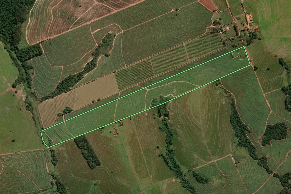 Imagem de satélite do imóvel rural em Alto Paraná (PR), com o contorno declarado no CAR desenhado por cima.